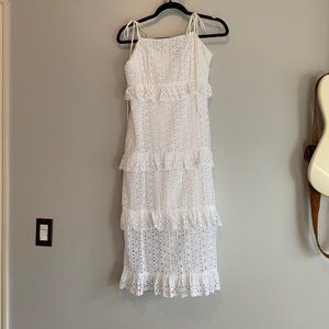 AQUA Tiered Eyelet Midi Dress